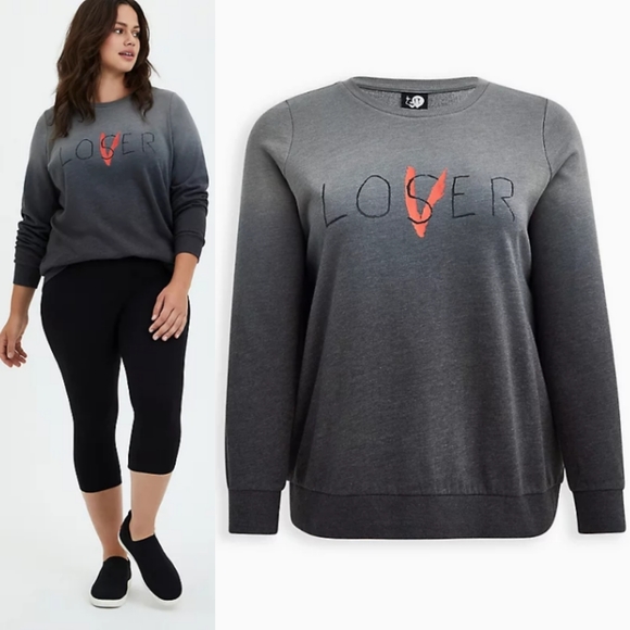 torrid Tops - Torrid WARNER BROS. IT SWEATSHIRT - LOSER DIP DYE GREY